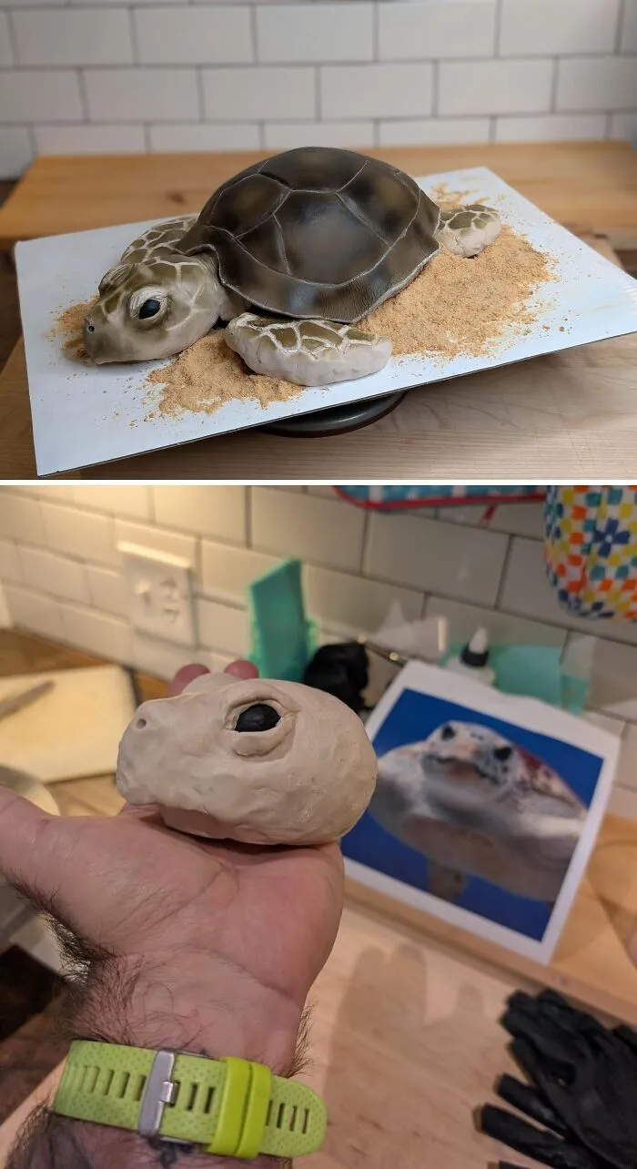 Pastel realista en forma de tortuga marina, un ejemplo creativo de repostería.