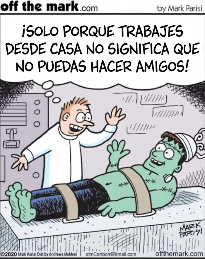 Científico crea a Frankenstein en casa, ilustrado en cómics de Mark Parisi