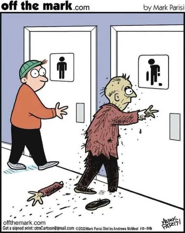 Un hombre pierde su brazo al entrar al baño en estos cómics de Mark Parisi