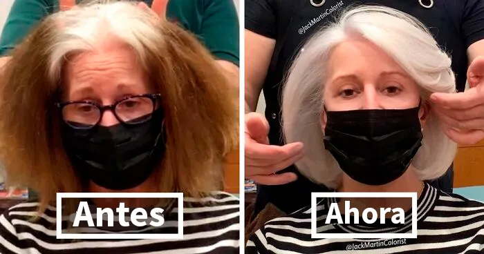 En vez de cubrir las raíces de las canas, este peluquero hace que sus clientas las adoren con sus increíbles transformaciones (30 fotos nuevas)