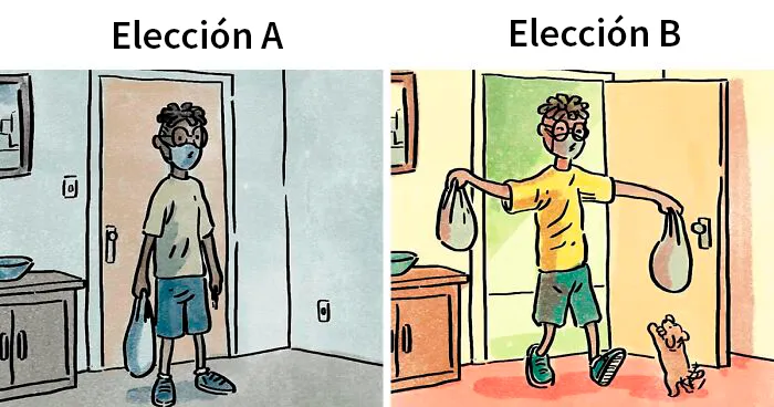 Este cómic llamado "La elección" muestra 2 resultados distintos tras elegir tener perro o no