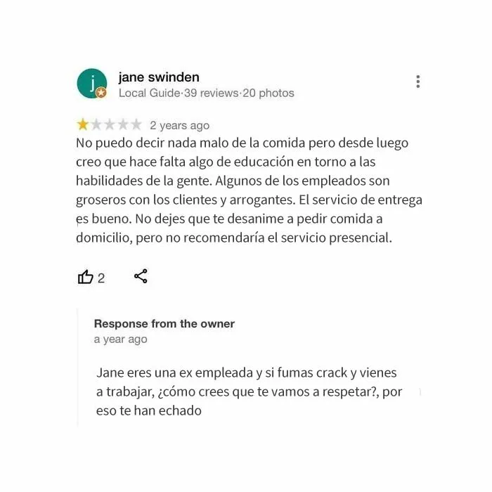 20 Restaurantes que dejaron divertidas respuestas bajo las malas críticas, compartidas en este instagram