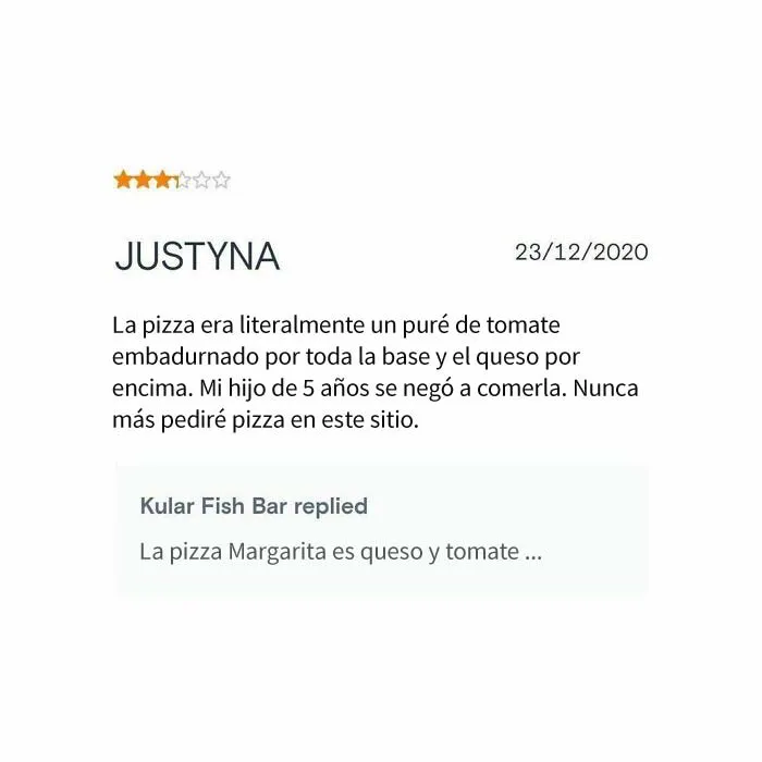 20 Restaurantes que dejaron divertidas respuestas bajo las malas críticas, compartidas en este instagram