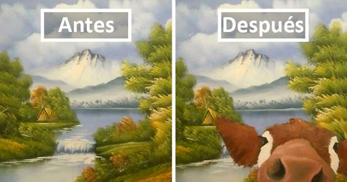 34 Artistas que mejoraron cuadros de tiendas de 2ª mano con sus pinceles y lo compartieron en la comunidad online 'Repaintings'