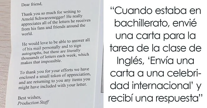 Esta es la respuesta que un estudiante recibió del equipo de Schwarzenegger tras escribirle una carta, y ha triunfado en Twitter
