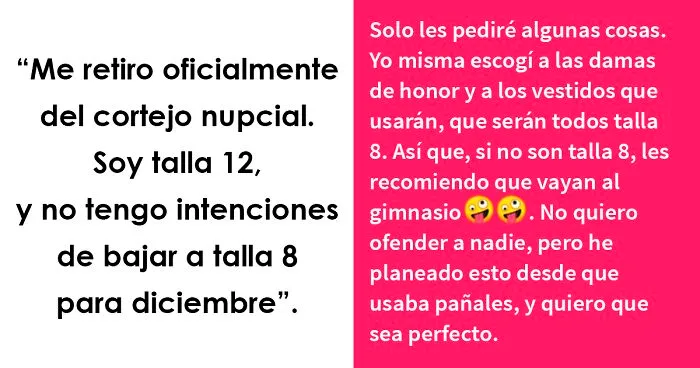 Esta dama de honor furiosa expuso la toxicidad de una novia loca que le exigía adelgazar varias tallas para su boda