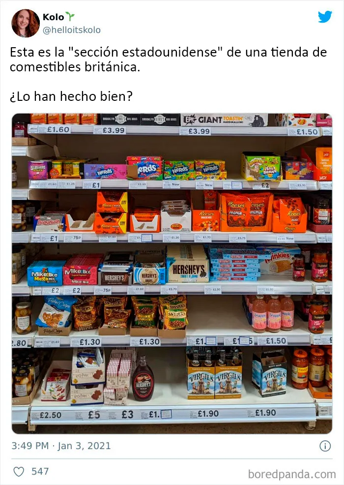Así es la sección de "comida estadounidense" en diferentes países