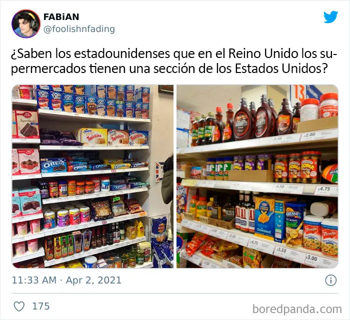 Así es la sección de "comida estadounidense" en diferentes países