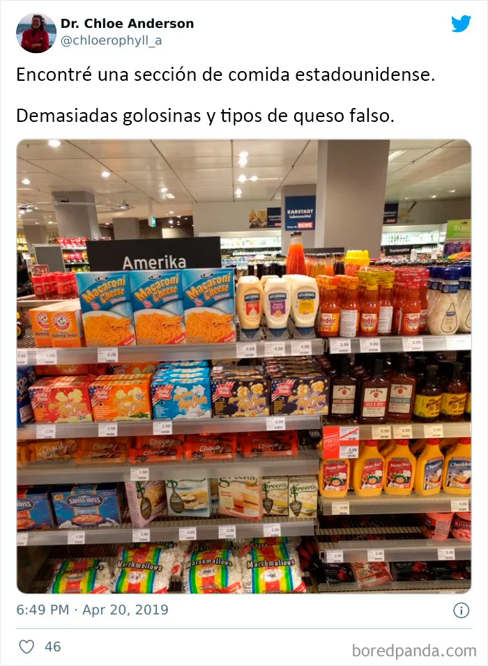 Así es la sección de "comida estadounidense" en diferentes países