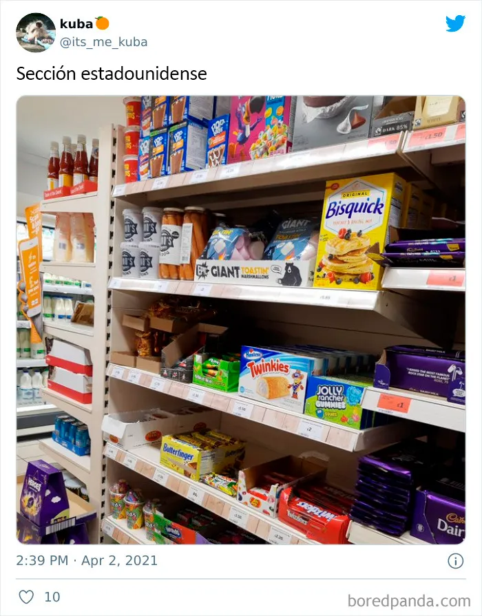 Así es la sección de "comida estadounidense" en diferentes países