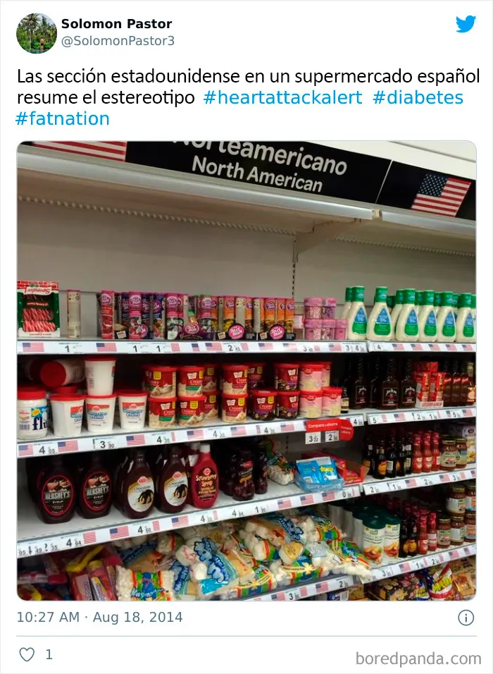 Así es la sección de "comida estadounidense" en diferentes países