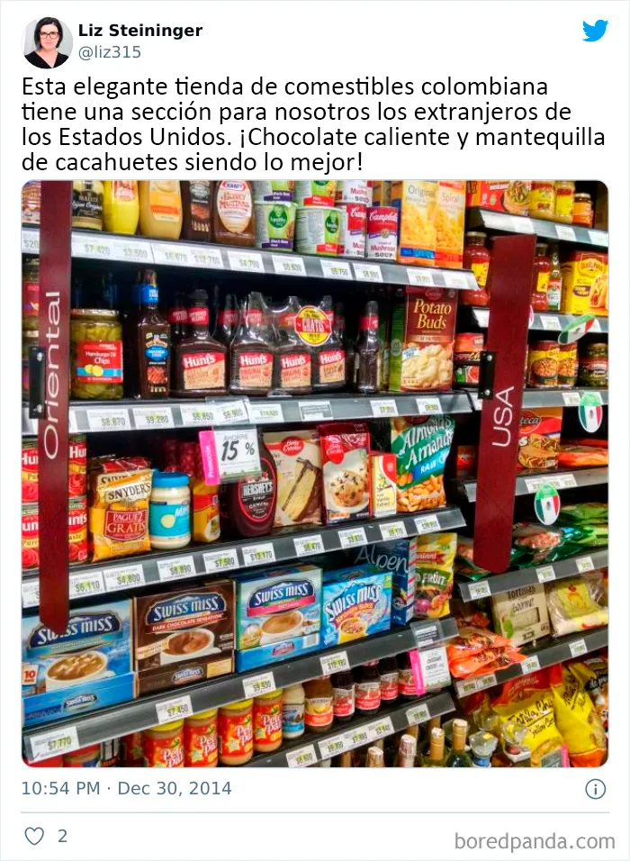 Así es la sección de "comida estadounidense" en diferentes países