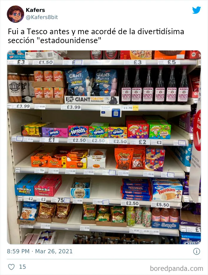 Así es la sección de "comida estadounidense" en diferentes países