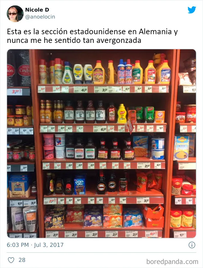 Así es la sección de "comida estadounidense" en diferentes países
