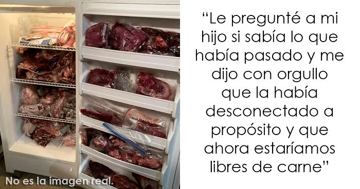 Este padre hace que su hijo vegetariano tenga que lidiar con un congelador lleno de carne podrida que el hijo desconectó a propósito para echarla perder