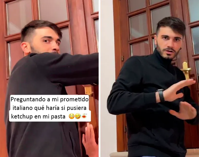 Preguntando a mi prometido italiano qué haría si pusiera ketchup en mi pasta
