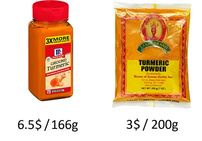 Buscad especias en el pasillo de alimentos internacionales. La diferencia de precio de dos pasillos en mi tienda de comestibles local
