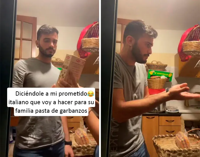 Diciéndole a mi prometido italiano que voy a hacer para su familia pasta de garbanzos