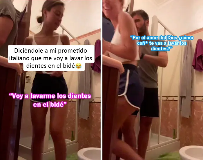 Diciéndole  a mi prometido italiano que me voy a lavar los dientes en el bidé