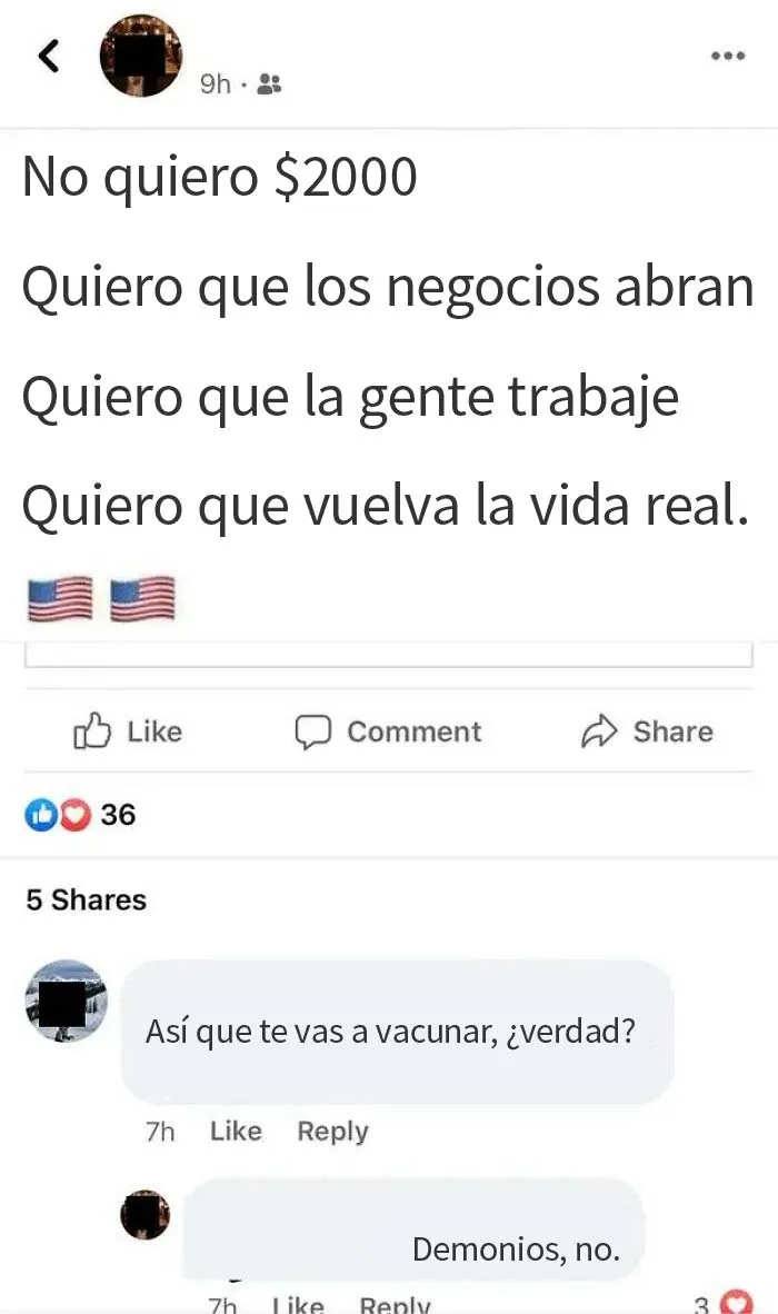 Esta persona, que dice querer que los negocios vuelvan a abrir... pero no está dispuesta a hacer lo único que conseguiría que volvieran a abrir