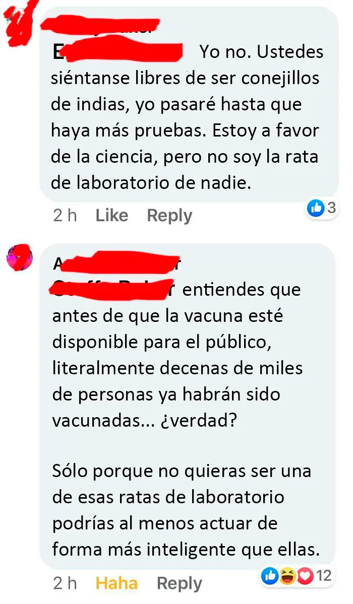 Sobre un post en el que se preguntaba si los antivacunas querrían recibir la vacuna Covid-19 si se lanzara oficialmente
