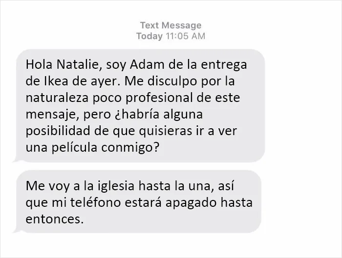 Mi compañera de piso trató de conseguir una entrega de IKEA en nuestro apartamento. Llamaron y se negaron a entrar en nuestro complejo, diciendo que tendría que coger la estantería de su camión y conducirla hasta nuestra casa. Después de hacerlo irritada en pijama y sin apenas hablar con los repartidores, hoy ha recibido este mensaje
