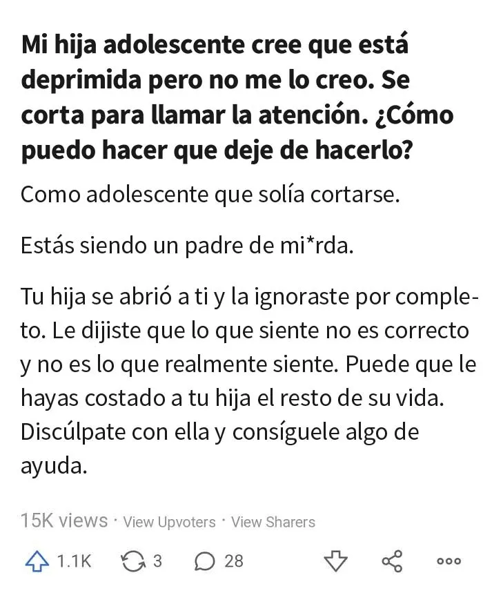 Mamá piensa que la depresión no es real. Por suerte, la persona que respondió está cuerda