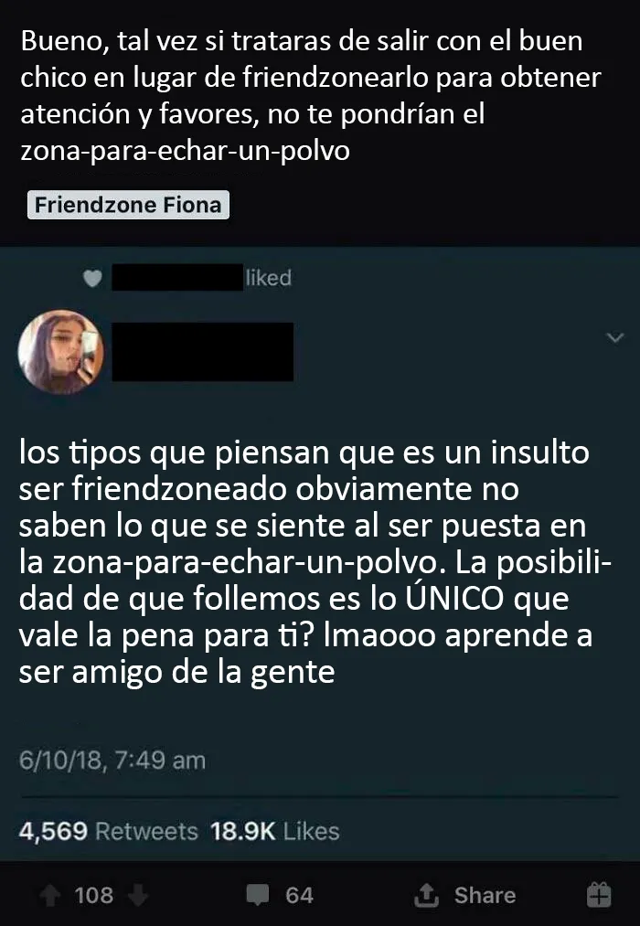 Pero el post no va de eso. Quiere ser amiga de gente que no la vea como un juguete sexual, no salir con ellos
