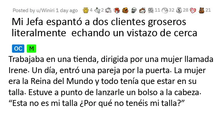 Una clienta idiota se portó mal con el personal, pero la jefa la espantó echándole una "mirada de cerca"