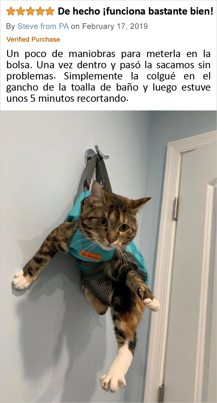 Simplemente la colgué en el gancho de la toalla y luego estuve unos 5 minutos recortando
