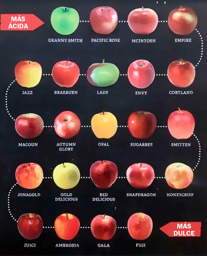 Escala de manzanas de las más ácidas a las más dulces