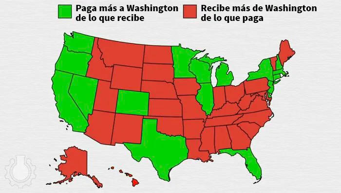 Mapa de los estados de EE. UU. que pagan más impuestos que los que reciben del gobierno, cortesía de Cgp Grey