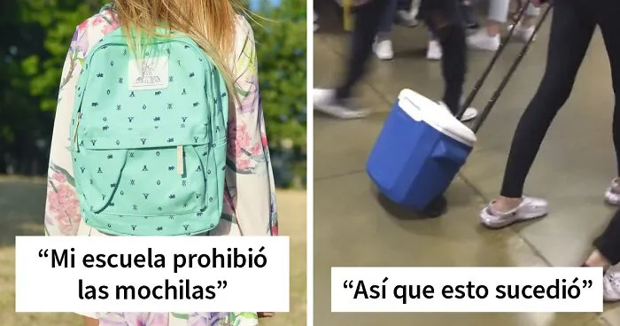 Los estudiantes no pueden creer la ridícula prohibición de las mochilas escolares en EE.UU., e improvisan con artículos domésticos al azar