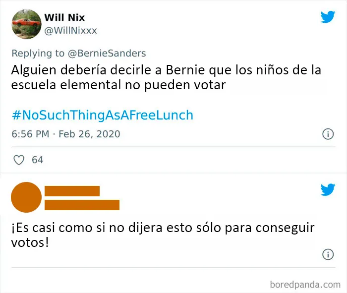 Bajo un tuit de Bernie sobre cómo los niños deberían tener almuerzos escolares gratuitos