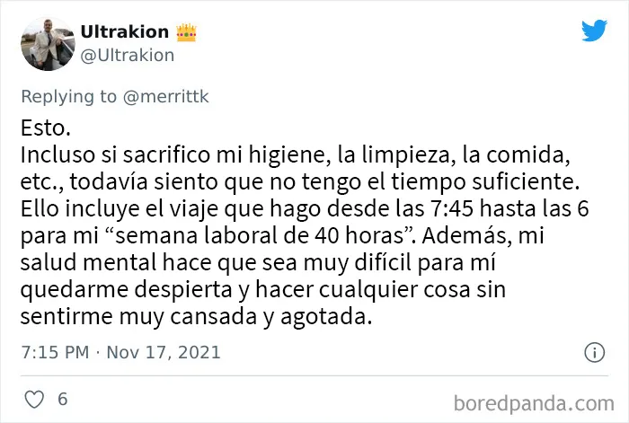 "¿Cómo consigue la gente tener tiempo para vivir trabajando a tiempo completo?": 18 Respuestas de tuiteros