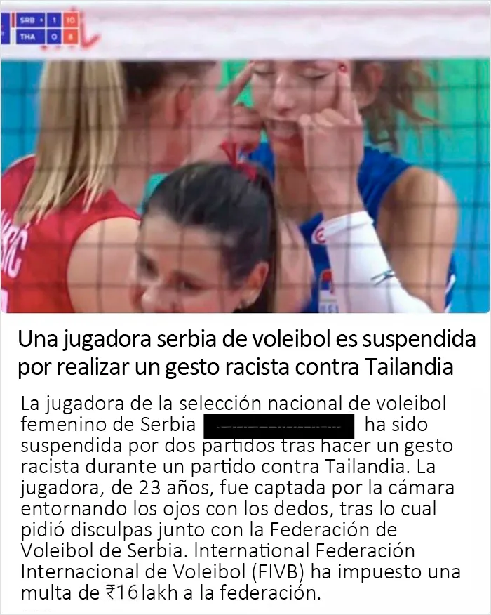 Suspenden a una jugadora de voleibol racista y su equipo tiene que pagar una multa