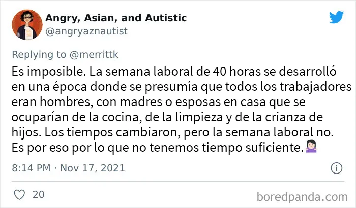 "¿Cómo consigue la gente tener tiempo para vivir trabajando a tiempo completo?": 18 Respuestas de tuiteros