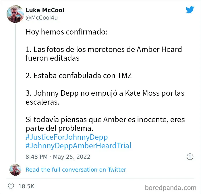 20 Tuits del público respondiendo a los testimonios finales del caso de Johnny Depp y Amber Heard