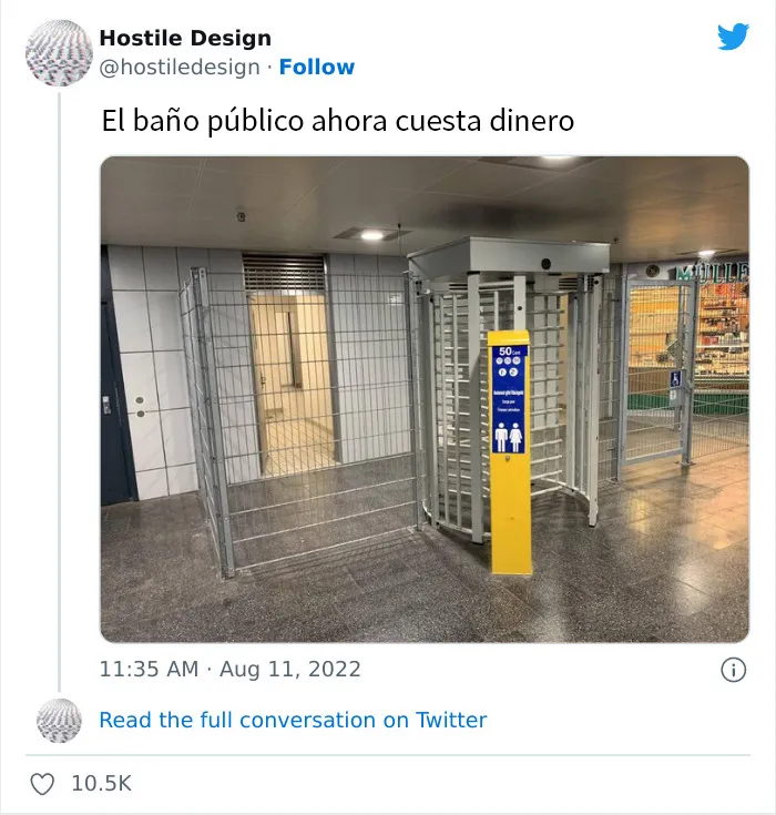 25 Ejemplos tan tristes como exasperantes de diseño hostil contra la humanidad, compartidos en Twitter