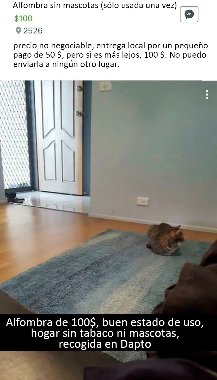 “Alfombra sin mascotas” en venta