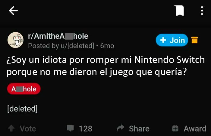 Básicamente este niño preguntó si era un idiota por romper su Nintendo Switch porque su madre quería darse un gusto ella. Este niño es un 20/10 idiota