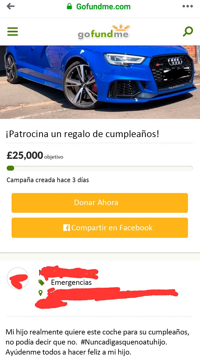 "Mi hijo debe tener un coche de 25 mil libras como regalo, es una emergencia"