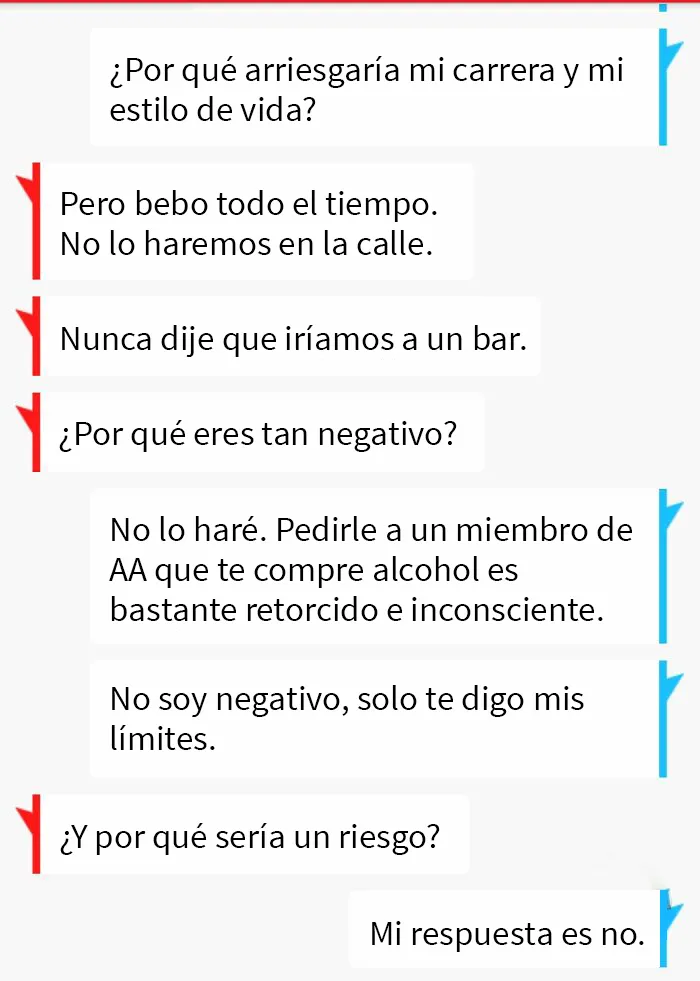 Match de Tinder (18 años) diciéndome que saldrá conmigo (21) solo si le compro alcohol… y hay mucho más de esto