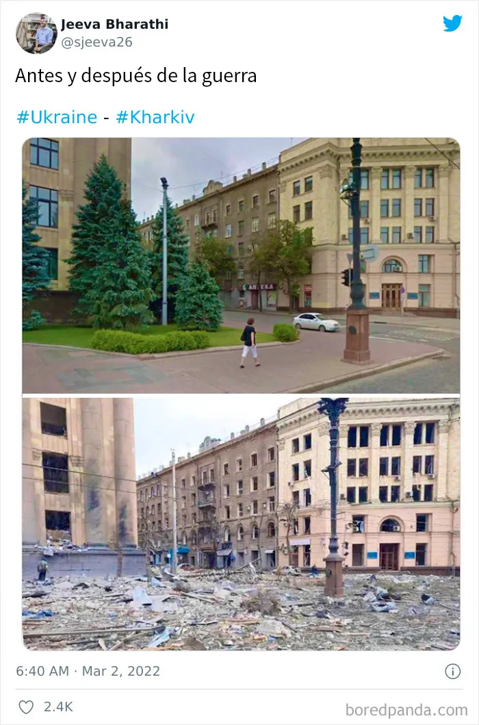 "Antes y después": 20 Imágenes devastadoras de Ucrania mostrando la veloz destrucción de la guerra