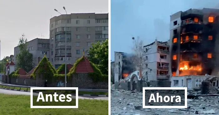 "Antes y después": 20 Imágenes devastadoras de Ucrania mostrando la veloz destrucción de la guerra