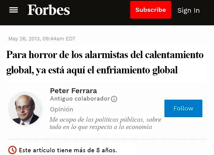 El planeta no sólo no se ha enfriado, sino que los siete años transcurridos desde la publicación de este artículo han sido los más calurosos de la historia