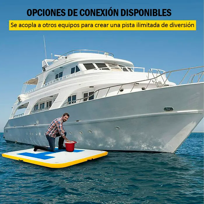 ¿Mides 7 metros y medio de altura? ¿eres dueño de un yate multimillonario y quieres lavar a mano tu yate completamente vestido mientras estás en el mar? ¡Tenemos un muelle inflable para ti!