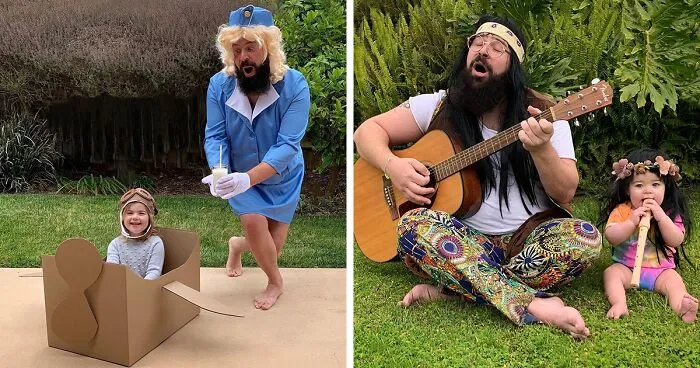 Mira las divertidísimas fotos que este papá se toma con sus hijas disfrazadas (Nuevas imágenes)