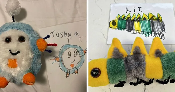 Conozcan a la maestra que se volvió viral por confeccionar peluches adorables basándose en los dibujos de sus alumnos (12 imágenes)