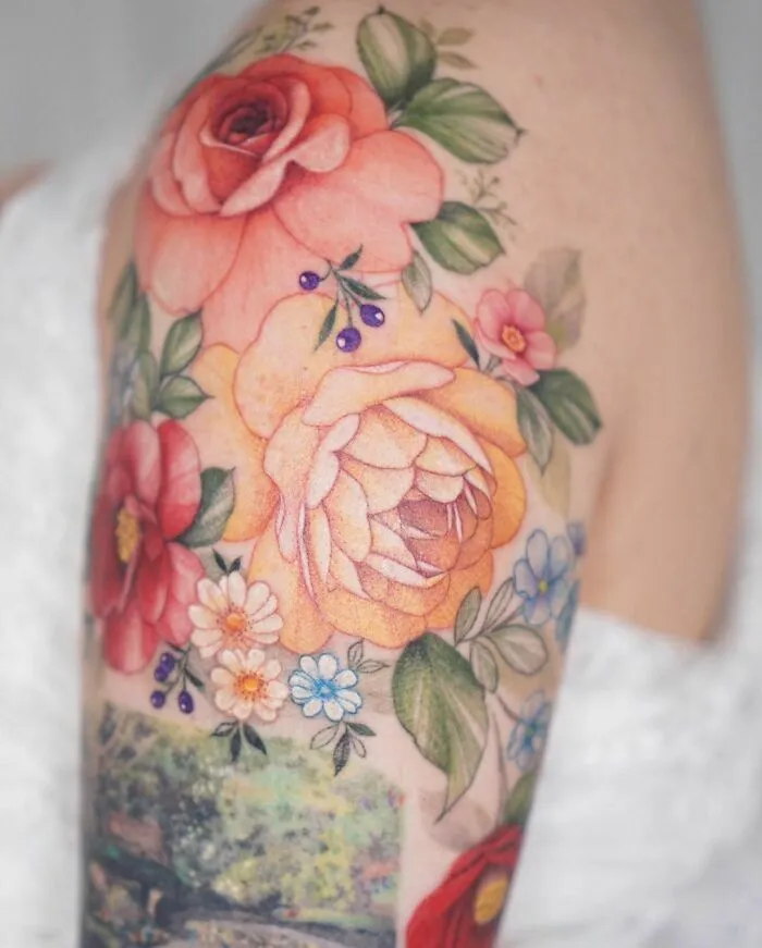 50 Tatuajes florales que parecen pinturas de acuarela sobre la piel (nuevas fotos)